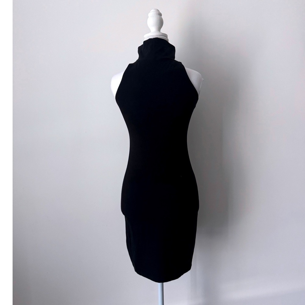 American Apparel Bodycon Midi Dress Black Mock Neck Sleeveless Sz M - Picture 2 of 4